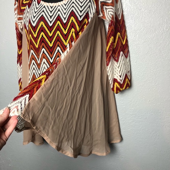 A’REVE chevron striped fall fire crochet knit shirt blouse sheer layers Sz Small - Picture 14 of 15